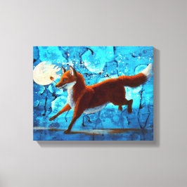 Red Fox Kitsune Surreal Fantasy op Blauw Canvas Afdruk