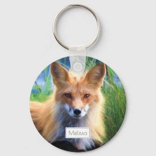 Red Fox Laying in Grass Schilderachtig Personalize Sleutelhanger