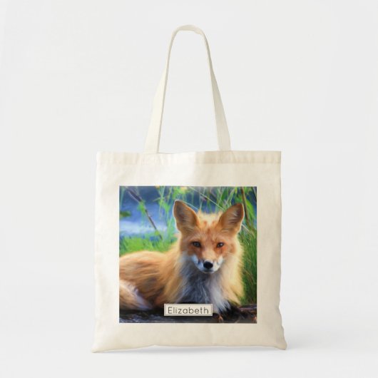 Red Fox Laying in Grass Schilderachtig Personalize Tote Bag (Voorkant)