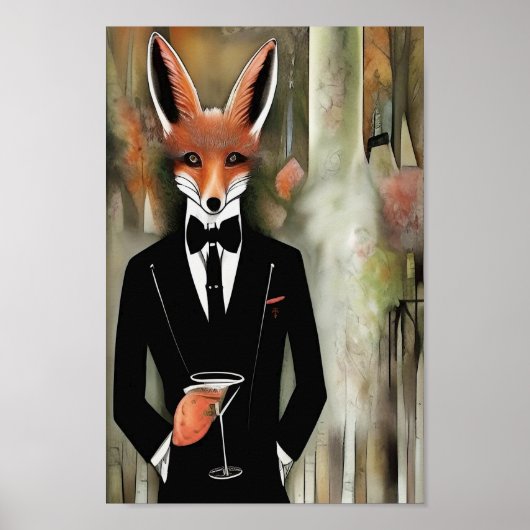 Red Fox met Martini Poster (Voorkant)