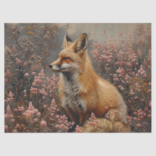Red Fox met roze wilde bloemen Decoupage Tissuepapier (Voorkant)