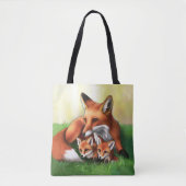 Red Fox Moeder en Kits in Grass Draagtas (Voorkant)