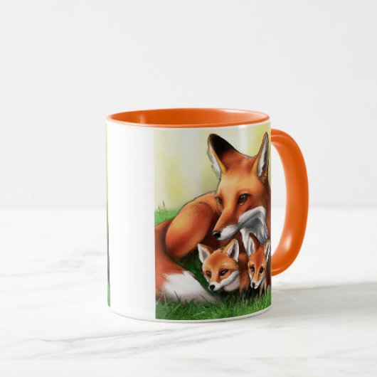 Red Fox Moeder en Kits in Grass Mok (Voorkant rechts)