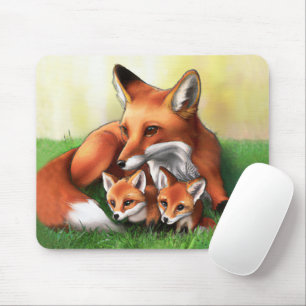 Red Fox Moeder en Kits in Grass Muismat
