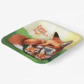 Red Fox Moeder en Kits in Grass Papieren Bordje (Gebogen)