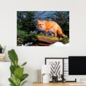 Red Fox op een log Poster (Thuiskantoor)