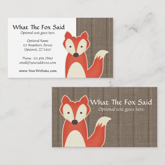 Red Fox op Rustic Wood Kinderen Boutique Modern Visitekaartje (Voorkant / Achterkant)