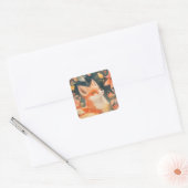 Red Fox Peeking Through Glowing Autumn Leaves Vierkante Sticker (Envelop)
