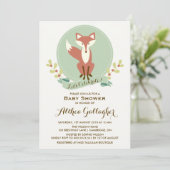 Red Fox Portrait Floral Baby shower Invitation (Debout devant)
