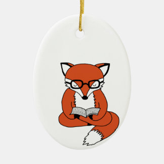 Red fox reading book keramisch ornament