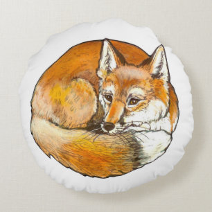 Red Fox Round Sierkussen, origineel kunstwerk Rond Kussen