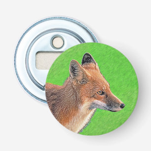 Red Fox schilderen - Oorspronkelijke Wildlife Art Button Flesopener