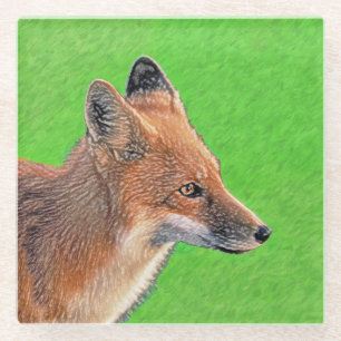 Red Fox schilderen - Oorspronkelijke Wildlife Art Glazen Onderzetter