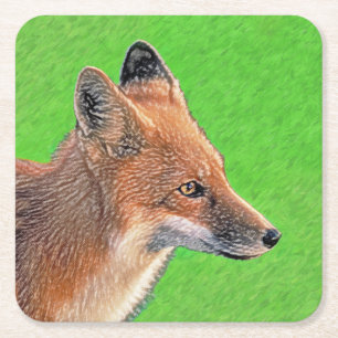 Red Fox schilderen - Oorspronkelijke Wildlife Art Vierkante Kartonnen Onderzetter