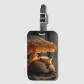 Red Fox Sleeping Under Giant Mushroom Bagagelabel (Voorkant (verticaal))