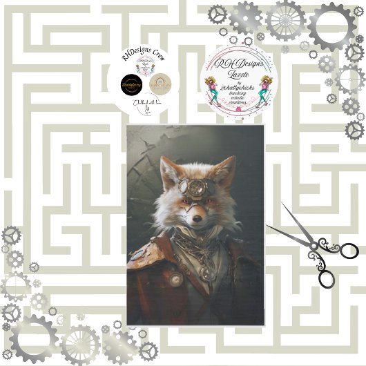 Red Fox Steampunk Stijl Decoupage Tissuepapier