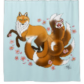 Red Fox Tails Kitsune Kasai Douchegordijn (Voorkant)