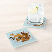 Red Fox Tails Kitsune Kasai Glazen Onderzetter (Schuin)