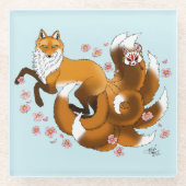 Red Fox Tails Kitsune Kasai Glazen Onderzetter (Voorkant)