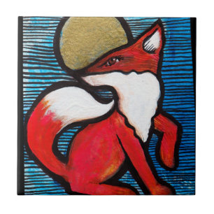 Red Fox Volle Maan Loyale Vossen Maan Kind Tegeltje