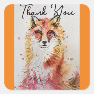Red Fox Watercolor Verjaardagsfeestje Papier Bord Vierkante Sticker