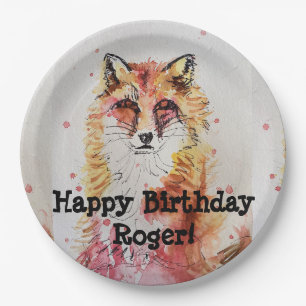 Red Fox Waterverf Birthday Boy Party Paper Bord