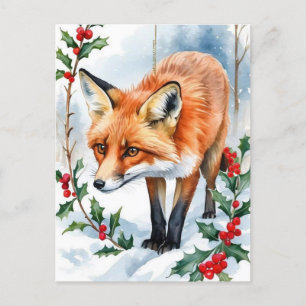 Red Fox Waterverf Kerst Briefkaart