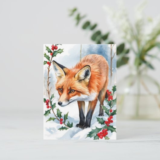 Red Fox Waterverf Kerst Briefkaart (Staand voorkant)