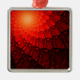 Red Fractal Pattern Metalen Ornament