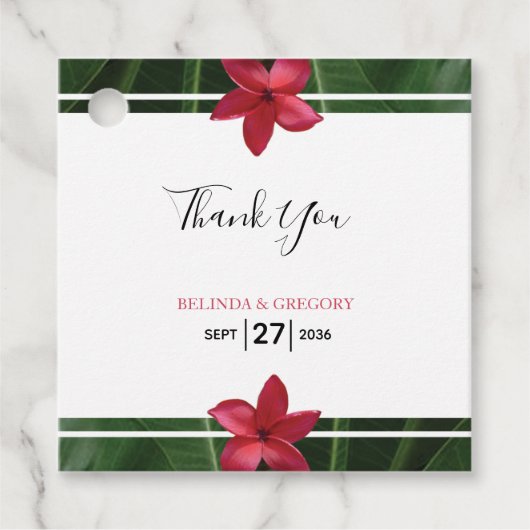 Red Frangipani Plumeria Wedding Gift Bedankjes Labels (Voorkant)