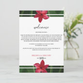 Red Frangipani Plumeria Wedding Welkomstreisroute Programma (Staand voorkant)