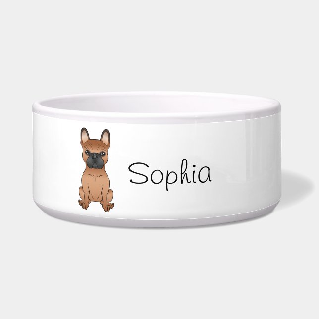 Red French Bulldog / Frenchie Cartoon Dog & Name Voerbakje (Voorkant)
