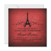 Red  French Flourish Sweet 16 Invite