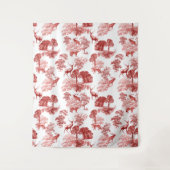 Red French Toile Deer Fox Forest Pattern Wandkleed (Voorkant)