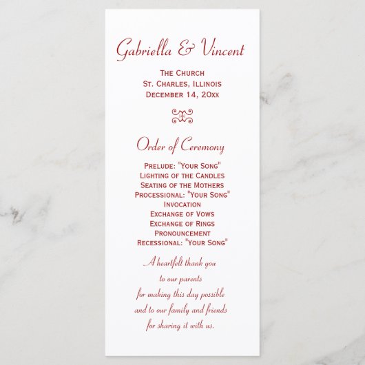 Red Frosty Berries Programme de mariage d'hiver (Dos)