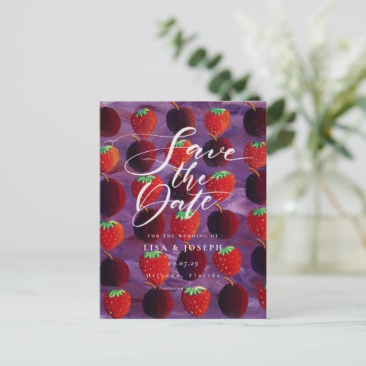 Red Fruit Country Script Sla de datum op Briefkaart (Staand voorkant)