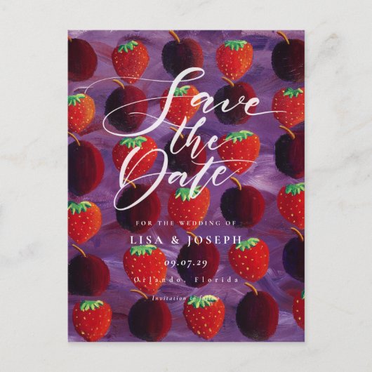 Red Fruit Country Script Sla de datum op Briefkaart (Voorkant)