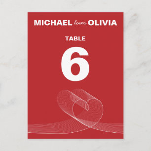 Red Fun Loopy Lines Simple Table Number Card Briefkaart