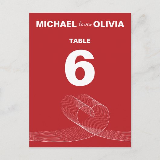 Red Fun Loopy Lines Simple Table Number Card Briefkaart (Voorkant)