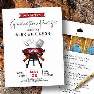 Red Fun Script 3 Foto Eenvoudig Afstuderen BBQ Par Kaart