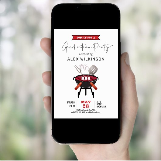 Red Fun Script 3 Foto Eenvoudig Afstuderen BBQ Par Kaart