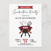 Red Fun Script Eenvoudig Afstuderen BBQ Uitnodigin Briefkaart (Voorkant)