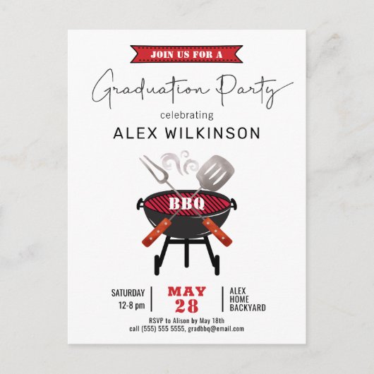 Red Fun Script Simple Graduation BBQ Invitation (Devant)