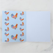 Red Funky Rooster Cockerel Blue carte d'anniversai (Intérieur)