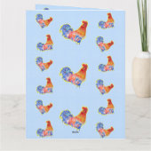 Red Funky Rooster Cockerel Blue carte d'anniversai (Dos)