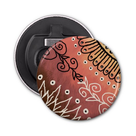 Red Funny Art Pattern Button Flesopener (Voorkant)