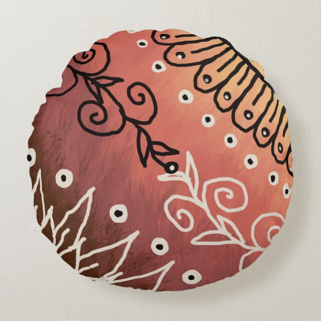 Red Funny Art Pattern Rond Kussen (Voorkant)