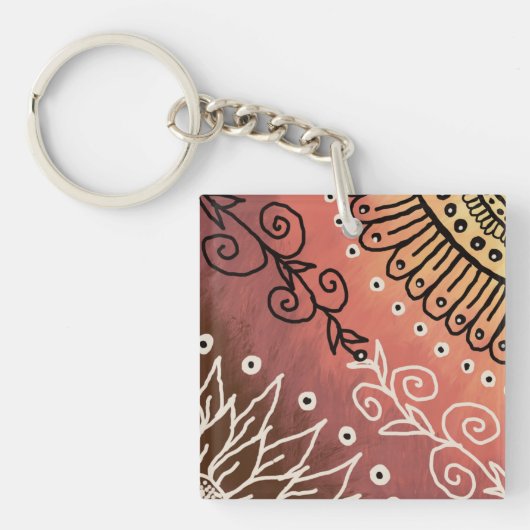 Red Funny Art Pattern Sleutelhanger (voorkant)