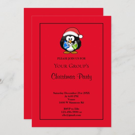 Red Funny Christmas Party Invitation (Devant / Derrière)