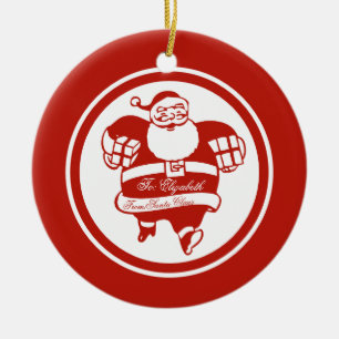 Red Funny Cute Santa Claus, aangepaste naam of tek Keramisch Ornament